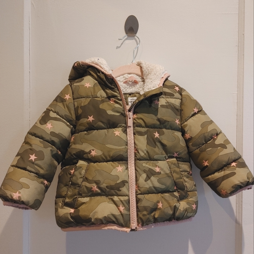 Gap Baby Camo Pink Stars Sherpa Jacket 12-18 mos